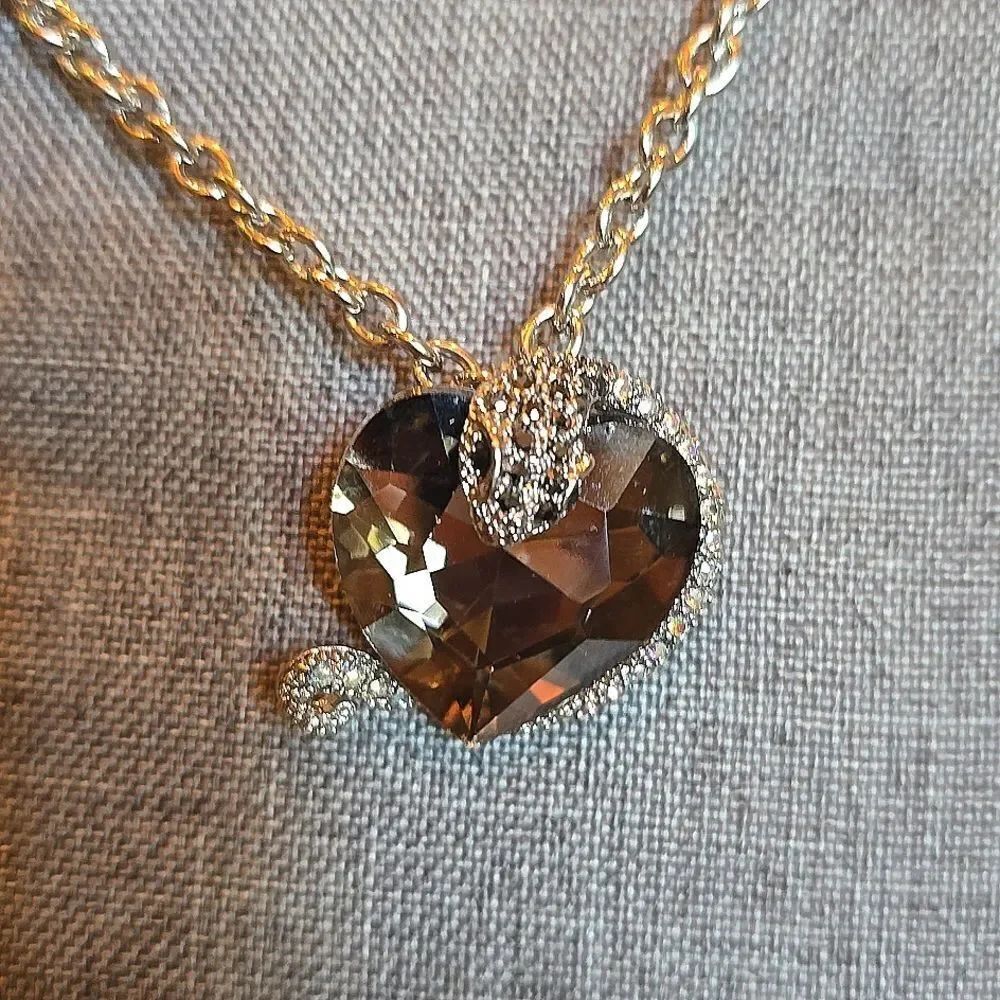 Authentic Crystal Heart Necklace/Brooche With Snake Design.
